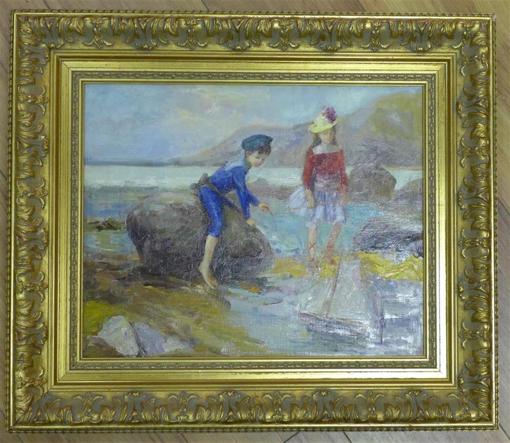 Anatole Belokonny (1958-), oil on canvas, Children playing on the seashore, signed, 32 x 40cm